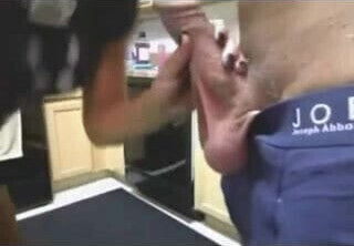 wife gives blowjob in the kitchen
