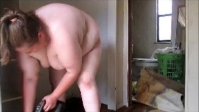 naked working with powertools cutting floors huge shacking