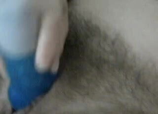 Girlfriend Using Toy on Hairy Pussy 2