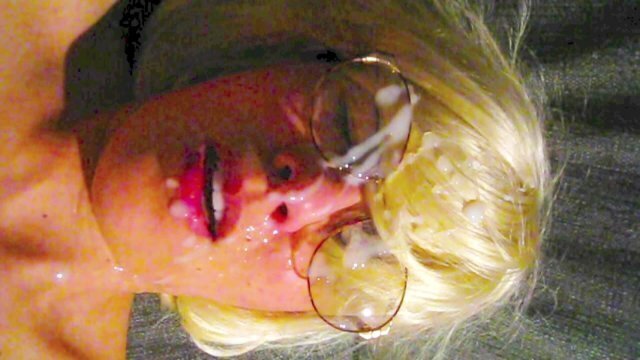 Glory hole skank Sasha doing black and white cocks and ends up sperm faced