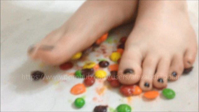 Crushing skittles barefoot