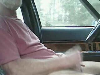 White bearded sexy dad tries to release in the car