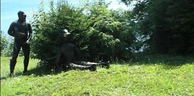 Frogman captures rubber paintballer outside