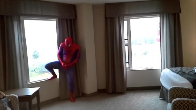 spiderman jerking hotel window
