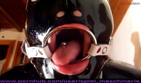 Shiny black latex slut ring gagged hogtied unmercifully skullfucked INTRO