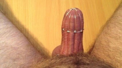 Hands free Orgasm self made straight chastity Cage