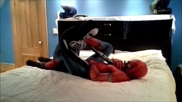 spiderman having with skeleton