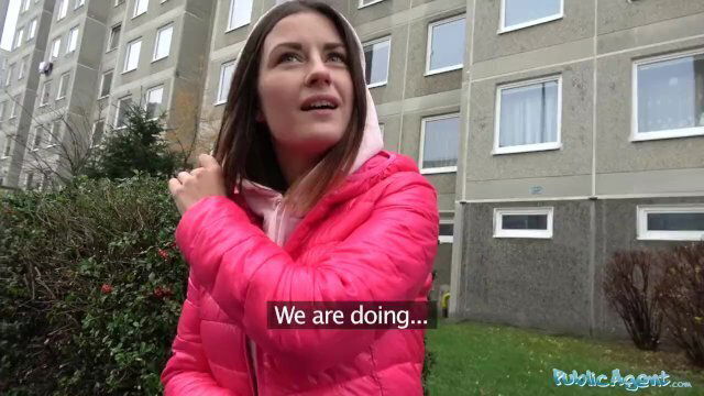 Public Agent Russian brunette with tattoos loves taking dick