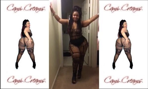 BBW Ebony Fat Ass Clapping Twerking Bend Over Black Fishnet - Cami Creams