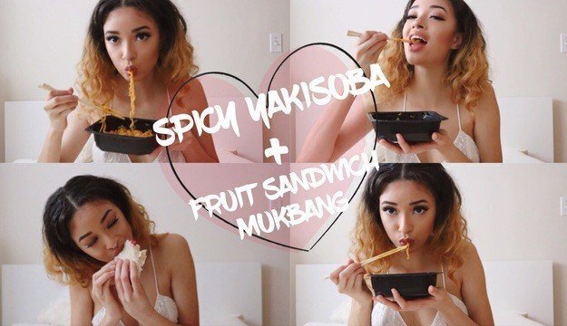 Spicy Yakisoba Fruit Sandwich Mukbang