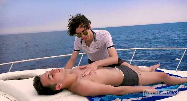 The Captain and his skipper fuck a young client on the boat