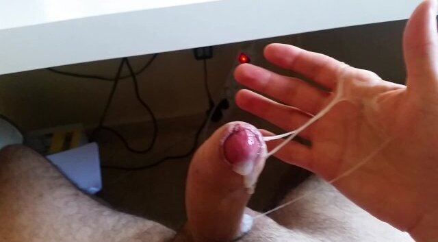 Horny Oozing Precum Masturbating While Watching Porn