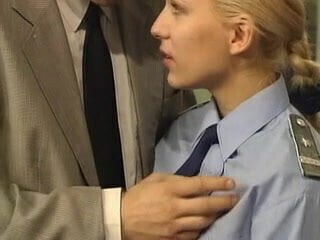 police woman has sex on desk in black stockings