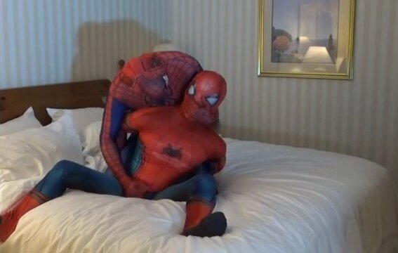 horny classic spiderman overpowers spider enemy