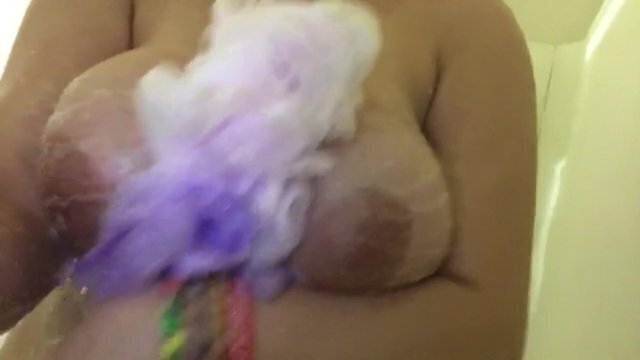 Gorgeous Milf soaps RUBS down! Solo milf shower! Soapy boobs!!