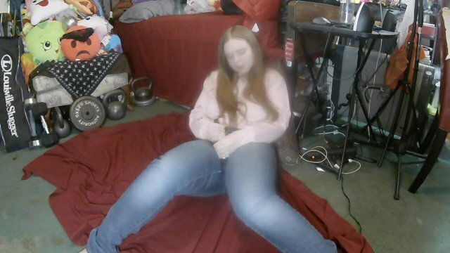 Redhead Masturbating Through Jeans with Lovense Domi Hitachi