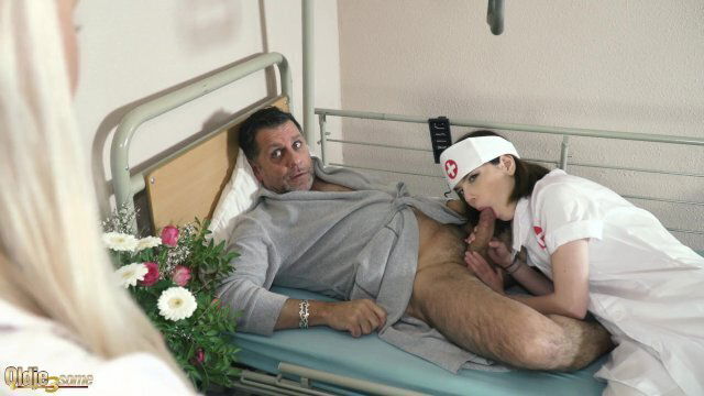 Teen nurses fuck grandpa fake hospital give sloppy blowjob
