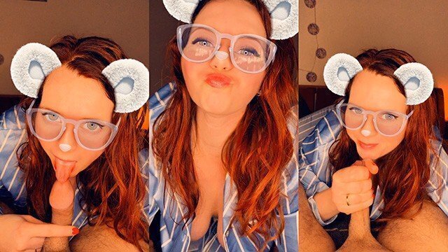 Snapchat Smiling Redhead Glasses Sucking till