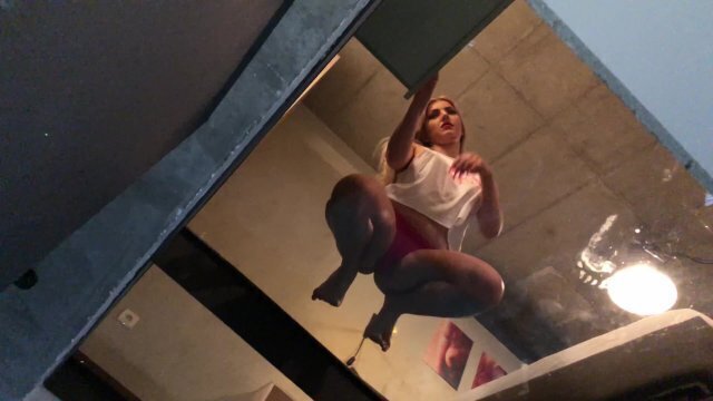 Voyeuring Busty Wife from glass bottom puffy pussy