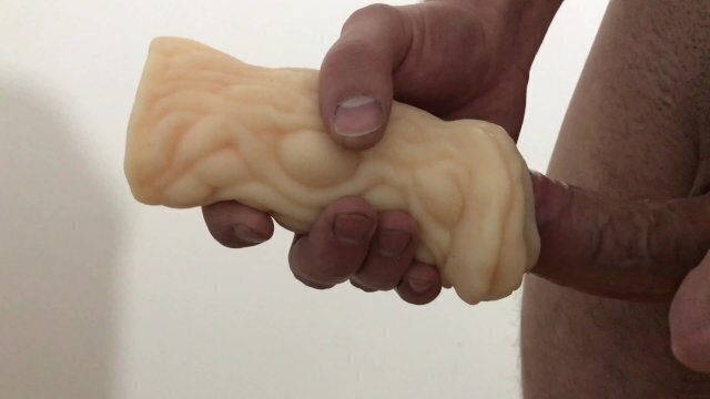 Jerking with cheap flashlight creampie