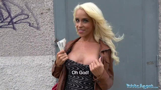 Public Agent Tattooed busty German blonde MILF fucked hard against tree