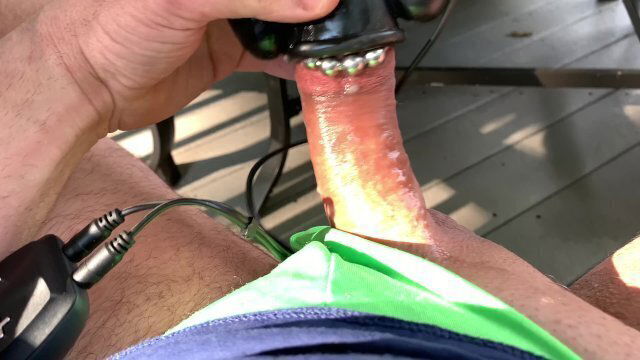 Ruined orgasm Toying on parents deck before company cums over