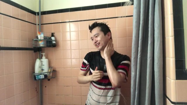 shower with clothes because have morals. Very steamy.