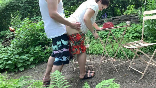 outdoor quickie standing doggystyle garden