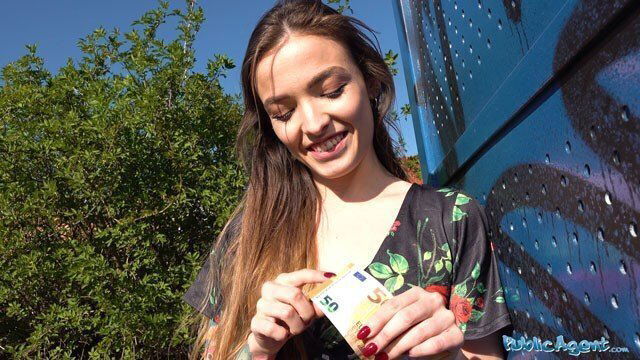 Public Agent Tattooed sexy minx Kylie Nymphette cums outdoors