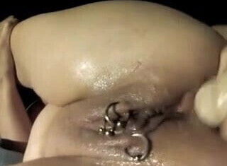 Piercing pussy and dildo anal squirting