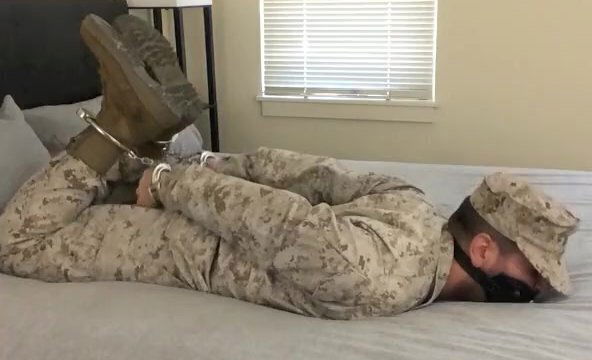 Cuffed and Gagged Marine Hogtied in Uniform