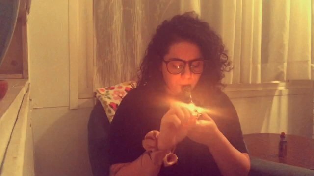 Smokes Bowl then Shoves Toys Pussy