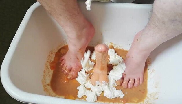 with fruit cocktail,cake,whipped cream dildo