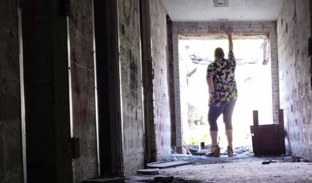 high heels walk in abandoned building