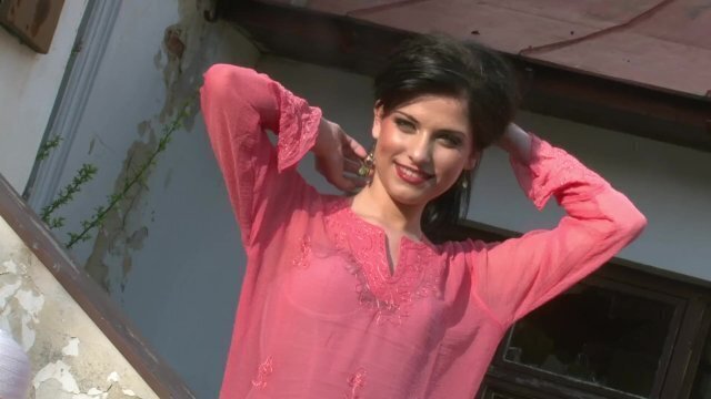 Brunette Outdoors poses Insta just fooling around