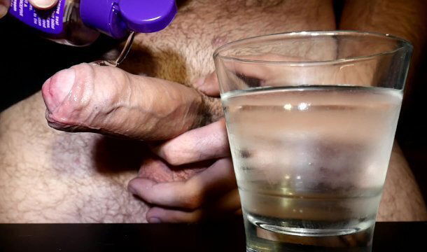 Closeup Thick Cumshot Into Glass Cold Water