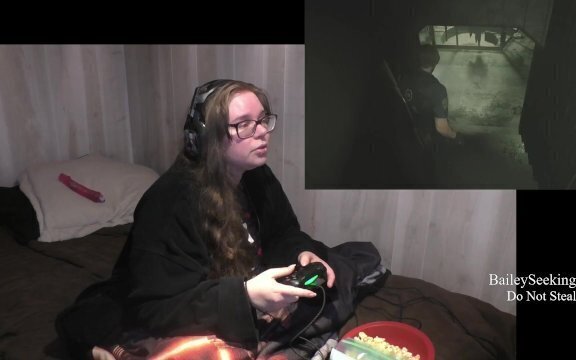 Gamer Girl Drinks Eats While Playing Resident Evil Part