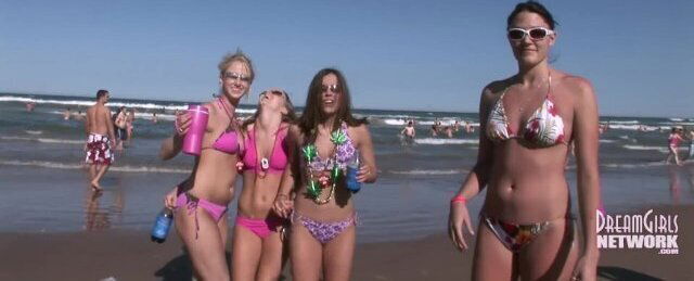 Bikini Clad Spring Breakers Party Beach