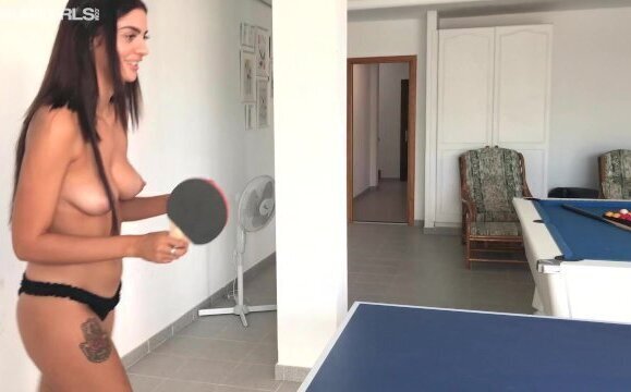Young Babes Playing Ping Pong Bikinis Getting Topless Giggling