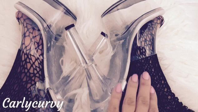 Carlycurvy feet fishnets clear heels