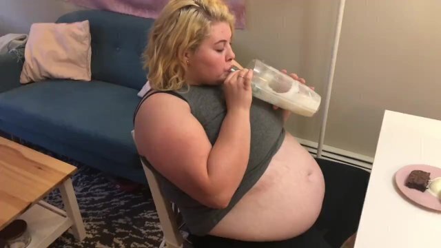 CHUBBY TEEN GULPS DOWN ENTIRE WEIGHT GAIN SHAKE DESSERT