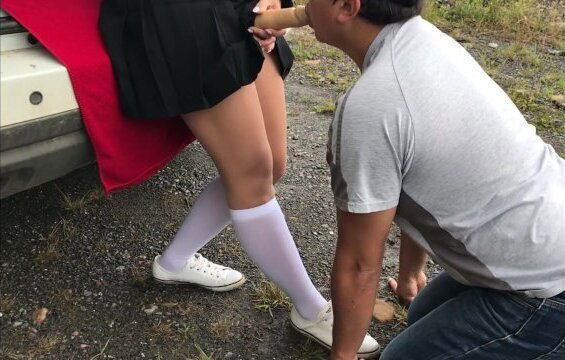 Schoolgirl slave blowjob misstress in white knee socks femdome