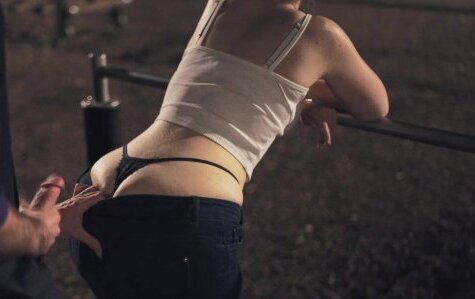 Cum on sexy fit girl's whale tail