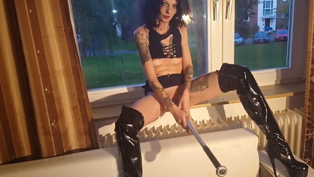 whore fucks herself with baseball window neighbours