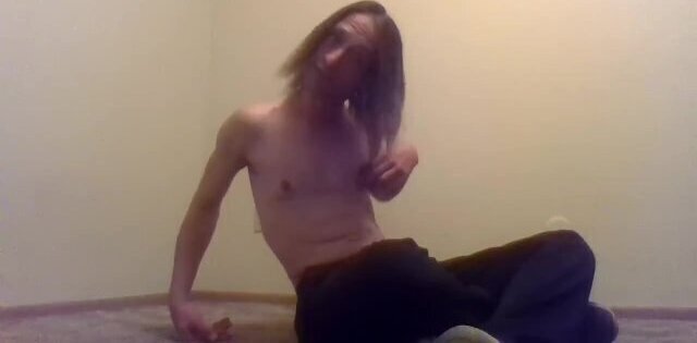 Topless Transgirl Brushing Hair