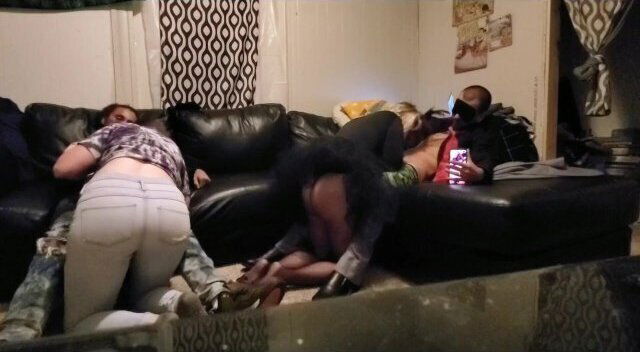 2 couples having fun after a Halloween party