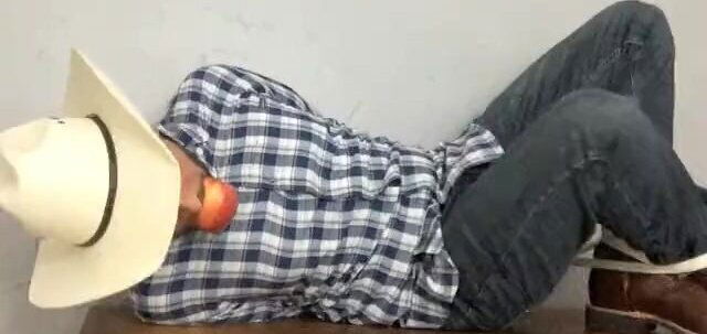 Hogtied and Apple Gagged Rancher