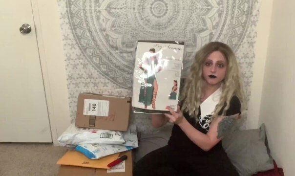 Goth camgirl unboxes sexy supplies Easter show