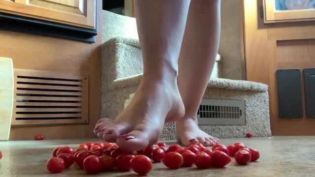 Sexy Foot Fetish Crushes Tomatoes With Feet