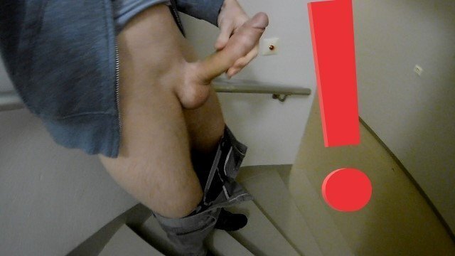 Caught second after cumed over myself staircase
